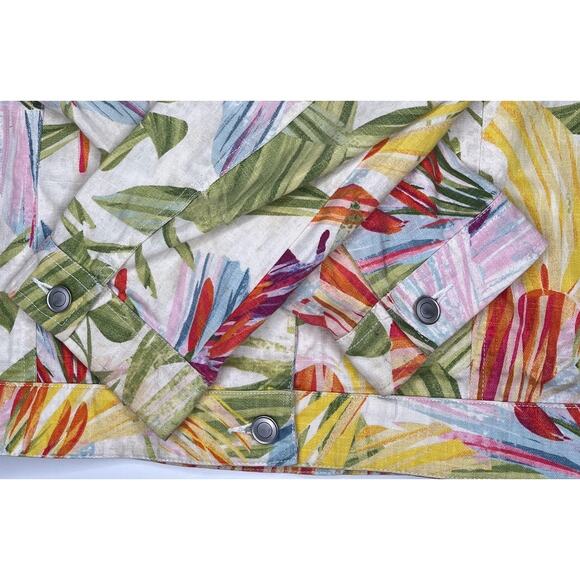 Chico's women button up jacket floral tropical Hawaii long sleeve linen blend 3 - Picture 9 of 11